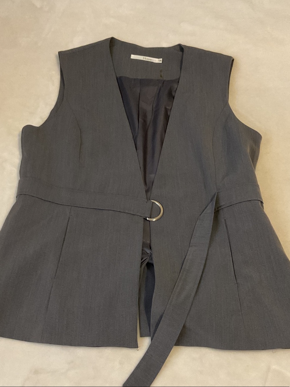 Have Sleeveless Belted Waistcoat in Charcoal Gray